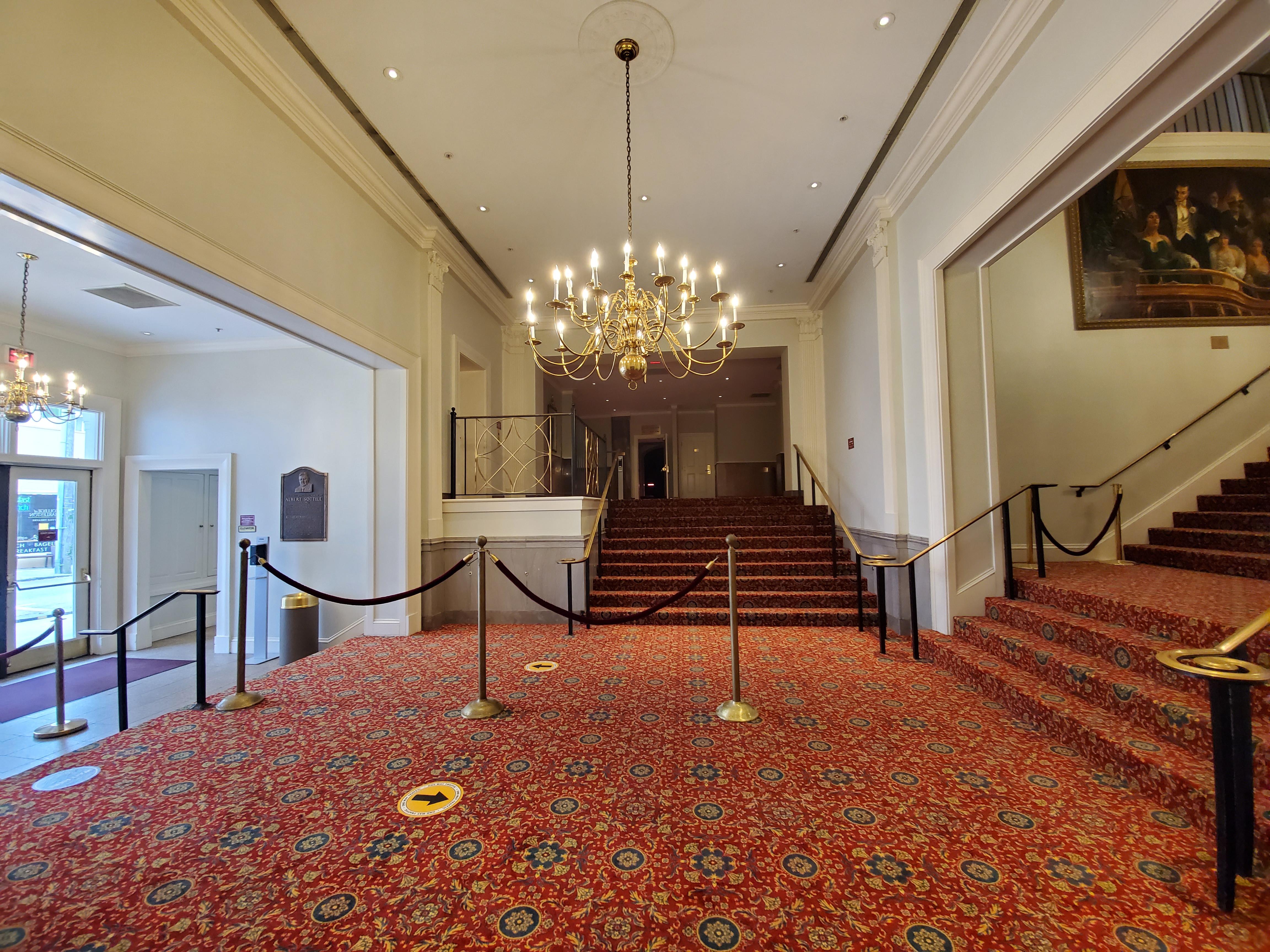 Main Lobby view of staircases and exit